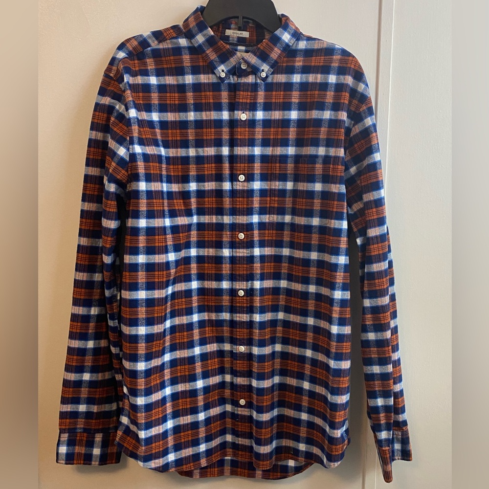 Hawker Rye Men's Button Down Stretch Long Sleeve Plaid Orange Blue - XL - TALL